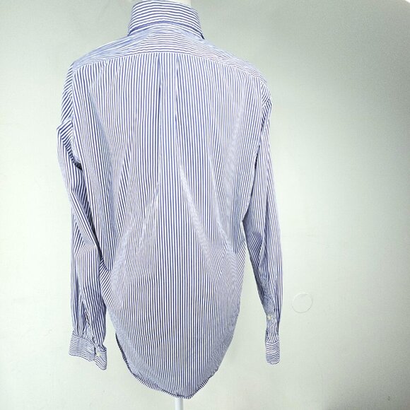 Ralph Lauren Blue Label Slim Fit Navy White Striped Poplin Button Down Shirt - Picture 9 of 11